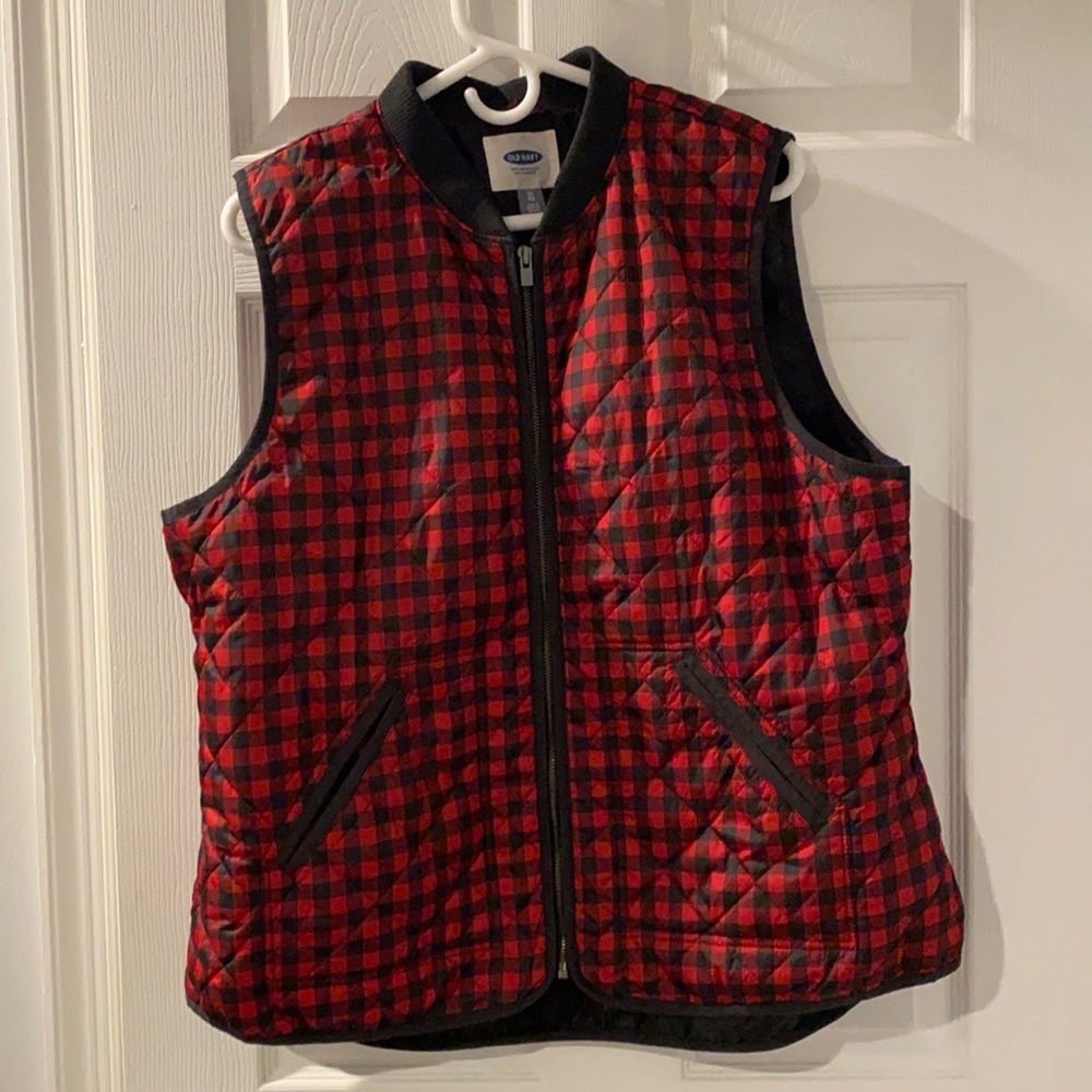 Black and red plaid vest